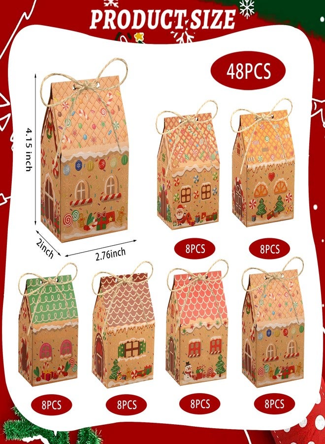 peony man 48 PCS Christmas Gingerbread House Treat Boxes Gingerbread Kraft Paper Gift Box Christmas Candy House Treat Goodie Cookie Boxes for Xmas Holiday Party Favor Supplies Snack Gift Packaging - Image 2